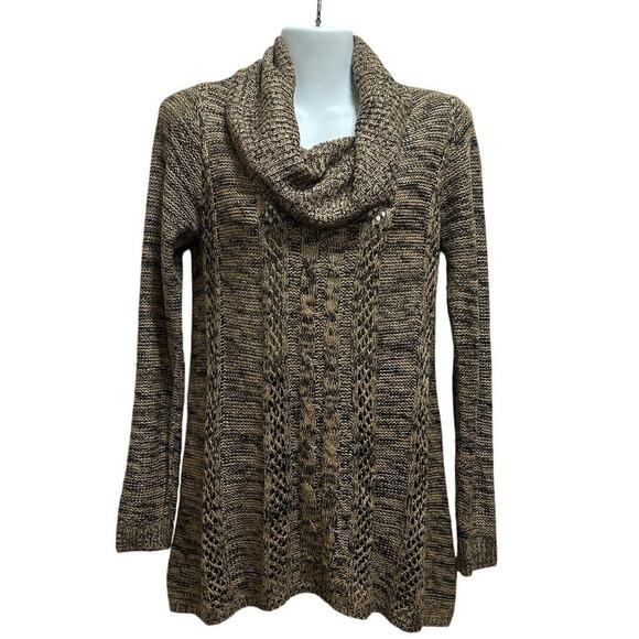 Boho Knit Sweaters (2) S/M Dark Green/Tan/Black Cowl Neck Foldover Cozy Cottage - Picture 10 of 12